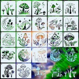 BFJ Mushroom Stencils for Painting 15cm Reusable Stencils Craft 20pcs for Fabric Wood Furniture Floors Wall Home Decor