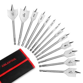 AIMLENTOOL Juego de brocas de pala de 13 piezas, brocas planas para carpintería, cortador de agujeros, juego de brocas de madera con vástago de cambio rápido, 1/4 pulgadas a 1-1/2 pulgadas, bolsa de