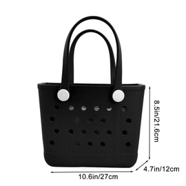 UeKeKicg Small Beach Tote Bag, Waterproof Rubber Beach Tote Bag, Washable Durable Open Travel Totes for Boat Pool Sports (Black)
