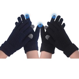 JiaYouLC 2 Pairs Women Soft Lining Thermal Gloves Adult Winter Warm Knitted Touch Screen Knitted Gloves for Running Skiing Cycling (Black + Navy, One Size)