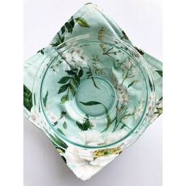  Prettiest Floral Print Microwave Bowl Cozy - 8.5 inches for up to 8 inch bowls - Home Made in Texas, USA (Magnolia - Light Green)