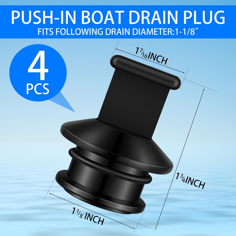 Seenelling 4 Pcs F/1-1/8 Push-in PVC Boat Drain Plug Kit