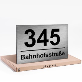 32 x 21 cm, anthracite house number, made of weather-resistant, UV-resistant and environmentally friendly dibond, aluminium, stainless steel house number, a functional and stylish solution for your