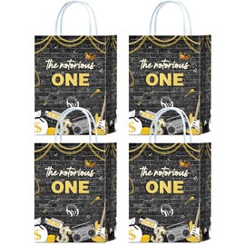 16 Pieces The Notorious One 1st First Birthday Party Favors Bags,Gold Chain Hip Hop 1st Birthday Gift Snacks Treat Candy Party Favors Bags with Handles for Boys 1st Birthday Party Decorations