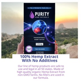 Purity Hemp Naturals Body Discomfort Patch 120 mg - 15 ct (8 mg ea.) Lasts 24 Hours. Sweat & Water Resistant. Convenient & Discreet. For Use On Any Part Of The Body. Plant-Based Extended-Release Patch