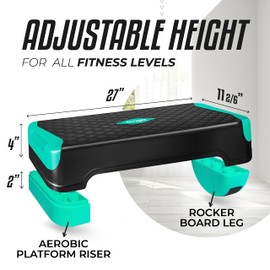 Yes4All 2-in-1 Adjustable Aerobic Stepper with Extra Rocker Balance Board Legs for Home Workout, Step Exercise & Balance Training - Neo Green