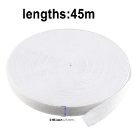 KOHAND 2 Roll Cotton Bias Binding Tape, 25mm x 45m White Webbing Tape Herringbone Twill Tape for Sewing, Dressmaking, Craft, Knitting Apron, Garment