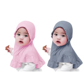 PURFUN 2Pcs Lovely Floral Hijab for Little Girls, Soft One Piece Muslim Scarf Bonnet Turban Kids Stretchy Islamic Arab Middle East Ramadan Instant Hijab Head Scarf Headwear for 2-6 Yrs