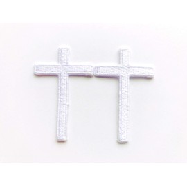 TH Set of 2 Tiny. Mini White Cross Logo Biker Motorcycle Sew Iron on Embroidered Applique Badge Sign Patch Clothing