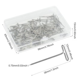 100pcs T Pins for Wig Heads, 1.5inch Stainless Steel Wig Straight Pins with a Plastic Box T Pins for Crafts Blocking Knitting Sewing (Silver)