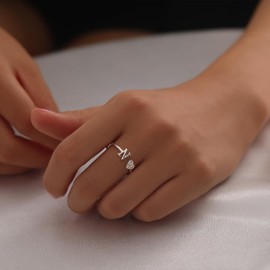 Roe Dolph Mother Daughter Rings Initial Rings Daughter Gifts from Mom Silver Cubic Zirconia Heart Letter Rings Birthday Gifts for Daughter Christmas Stocking Stuffers Gifts