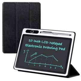 10 inch LCD Writing Tablet Electronic Writing Notebook with PU Protective Cover Erasable Drawing Pad Gift for Kids Adults at Home School Office(Black