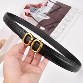 FDEETY Women's PU Leather Belt Versatile and Fashionable with Round Gold Buckle Ideal for Jeans Dresses Leisure Business Outfits, black