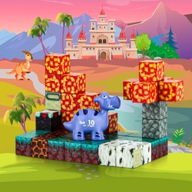 Magnetic Building Blocks, STEM Montessori Sensory Toy, Building Mine Magnet World Flame Dinosaur Set Magnetic Tiles Gifts for Boys Girls from 3 Years Toy