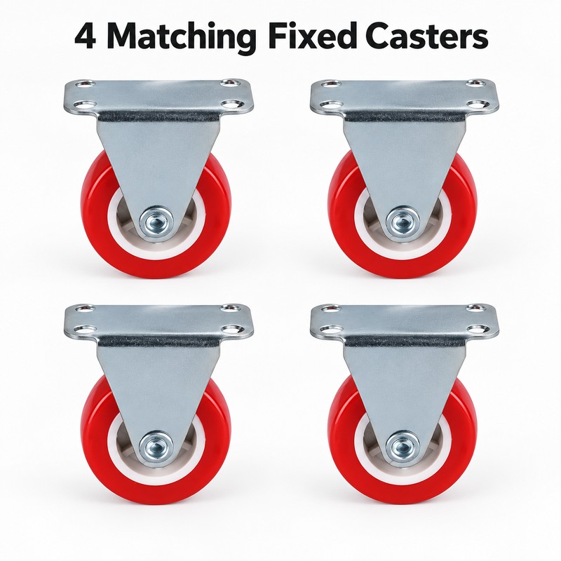 4-Pack 1.5-Inch Red Fixed Caster Wheels – Metal Plate Mount