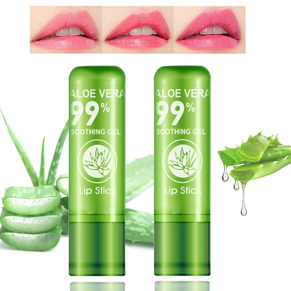 2 Pack Aloe Vera Lipstick,Long Wear Nourishing Lip stick,Waterproof Moisturizing
