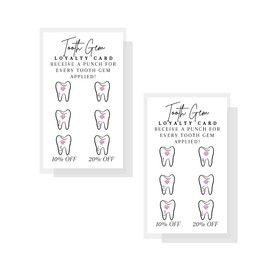 Tooth Gem Loyalty Discount Cards | 50 Pack | Size 2x3.5" inch Business Card | Matches Tooth Gem Aftercare Card | Wallet Sized White Card Design