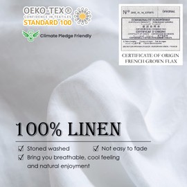 Simple&Opulence 100% Washed Linen Duvet Cover Set 5pcs(1 Duvet Cover& 2 Shams& 2 Pillowcases) Basic Style Natural French Flax Soft Breathable Farmhouse Bedding (King, White)