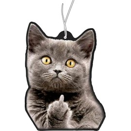 2x Duftbaum mit Katze zeigt Mittelfinger Motiv, Auto lustig Duftspender, Duftbaum Auto tuning, Lufterfrischer, Duftanhänger Auto, Duftbaum Set Auto