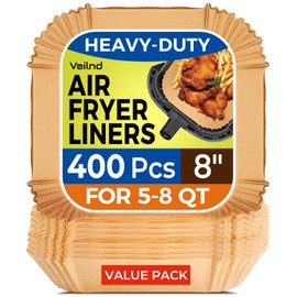 400 Pcs Air Fryer Paper Liners, 8" Square Air Fryer Liners Disposable, Heavy-Duty Parchment Paper for 5-8 qt Airfryer Basket, Non-Stick & Grease-Proof Baking Liner for Oven Pan