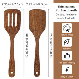 2Pcs Wooden Spatula for Non Stick Cookware 12'' Wood Utensil Set for Cooking Long Handle Flat Frying Inclined Spatula Paddle Turner Nonstick Slotted spatula for Fish Egg Pancake Kitchen Frying Cooking