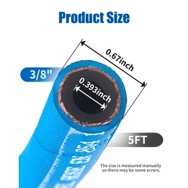 CNRAQR 3/8” Fuel Line Hose 5FT High Pressure Fuel Hose 400PSI 2.8Mpa NBR Rubber and CR Neoprene EN854-1TE for Automotive Fuel Systems Engines (Attached Hose Clamp)