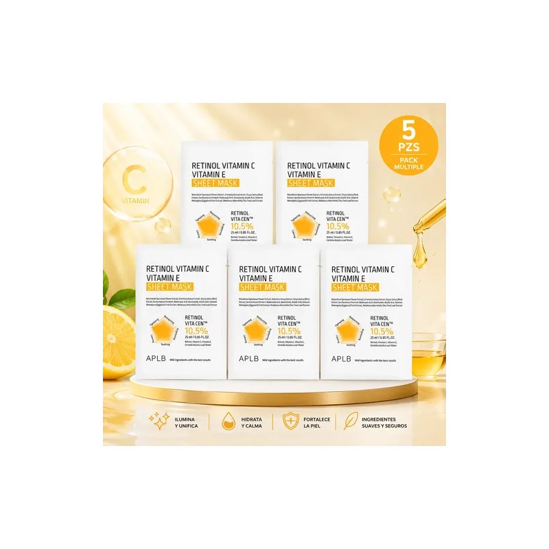 5 Pzs Mascarilla Aplb Retinol Vitamina C Vitamina E 25ml