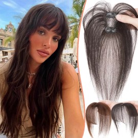 Unbranded Clip in Bangs Real Remy Human Hair Pieces Topper 360°Cover 3D Bangs For Women - Brown Black