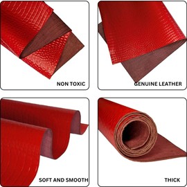 Real Leather Sheets | RED-Crocodile Embossed | 6'' X 12'' | 1.3-1.5 mm Thick | Cowhide Tooling Leather Sheet for Leathercrafts, Repairing and Home Decor by Kozmo