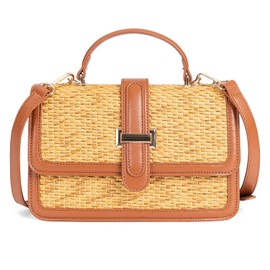 boshiho Women's Straw Crossbody Shoulder Bag Woven Raffia-Style Beach Purse Satchel with Top Handle for Summer Vacation, Brown, Small