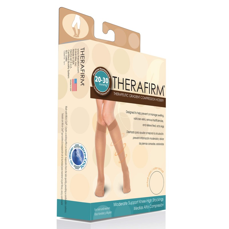 Therafirm Medias de apoyo alto hasta la rodilla, nailon de