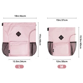 WANDF Drawstring Backpack Sports Gym Bag with Shoes Compartment, Water-Resistant String Backpack Cinch for Women Men (Pink,Large)