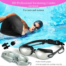 HSTWODE With Prescription Adult Swimming Goggles, Black Adult Anti-Fog UV Protection Swimming Goggles Suitable for Men and Women (-6-600)