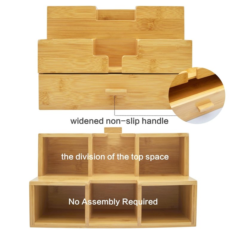 Charmlife Bamboo Desk Organizer - Makeup & Pen Storage with