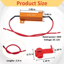 4Pcs 50W 6Ohm Load Resistors, Load Resistors LED Turn Signal, LED Load Resistor Kit for Fix LED Bulb Fast Hyper Flash Turn Signal Blink Error Code (Amber)