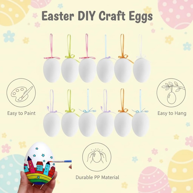 12 Pcs White Easter Egg Decorations, Hanging Tree Ornaments,Home Décor