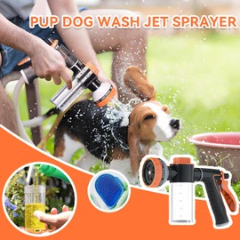 Pup Dog Wash Garden Hose Nozzle with Soap Dispenser for Car Washing, 10 Sprayer Pattern Dog Washing Hose Attachment Outdoor Use Dog Shower Attachment with Dog Brush for Pet Shower