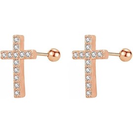 Cross CZ Cartilage Small Stud Earring for Women Men Cute Minimalist Crystal Tragus Helix Surgical Stainless Steel Hypoallergenic Tiny Mini Studs BarBall Screw Backs