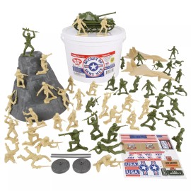 TimMee Processed Plastic Bucket of Army Men Tim Mee Tank Soldier Figure Playset