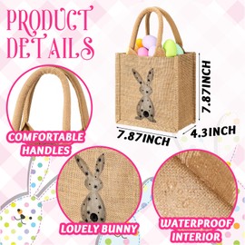 SilTriangle 3 Pcs Easter Burlap Gifts Bags Bunny Linen Jute Bags with Handle Reusable Egg Hunt Tote Baskets Goodie Treat Basket for Kids DIY Easter Party Favors