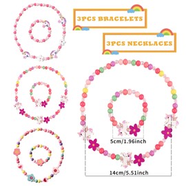 Children's Jewellery, 6 Pieces Wooden Children's Jewellery Set, Jewellery Girls Necklace Bracelet Children, Unicorn Bracelets Girls, Colourful Beads, Friendship Bracelet for Girls, Birthday Party,