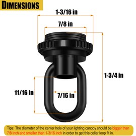 Light Fixture Cross Bar Kit Screw Collar Loop Kit Canopy Hardware Set Heavy Duty Die Cast Ceiling Hook Loop Holder (Black, 2 Pack)