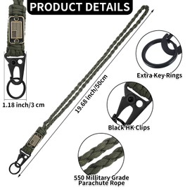 Frienda 2 Set Heavy Duty Paracord Lanyard Necklace Whistles Strap Braided 550 Keychain Lanyard for Outdoor Activities Camera (Camo Green)