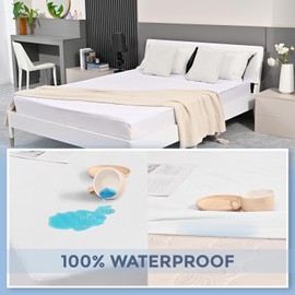 TEXTURE & LOOMS Waterproof Mattress Protector, Bamboo Full Size Mattress Cover Soft and Breathable White Noiseless Mattress Pad for Bedroom, Machine Wash with Deep Pocket 18" Depth