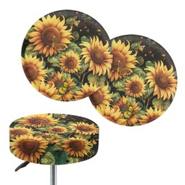 Hwiplsvny Sunflower Butterfly 2 Pack Round Stool Seat Covers Washable Stool Cushion Slipcover with Elastic Round Stool Dust Covers Chair Seat Cushion Slipcover Furniture Decor