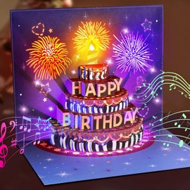 FITMITE Happy Birthday Geburtstagskarte Pop Up Kuchen Geburtstagskarten mit Musik und Licht 3D Feuerwerk Karte Geburtstag Geschenke für Frau Männer Freundin