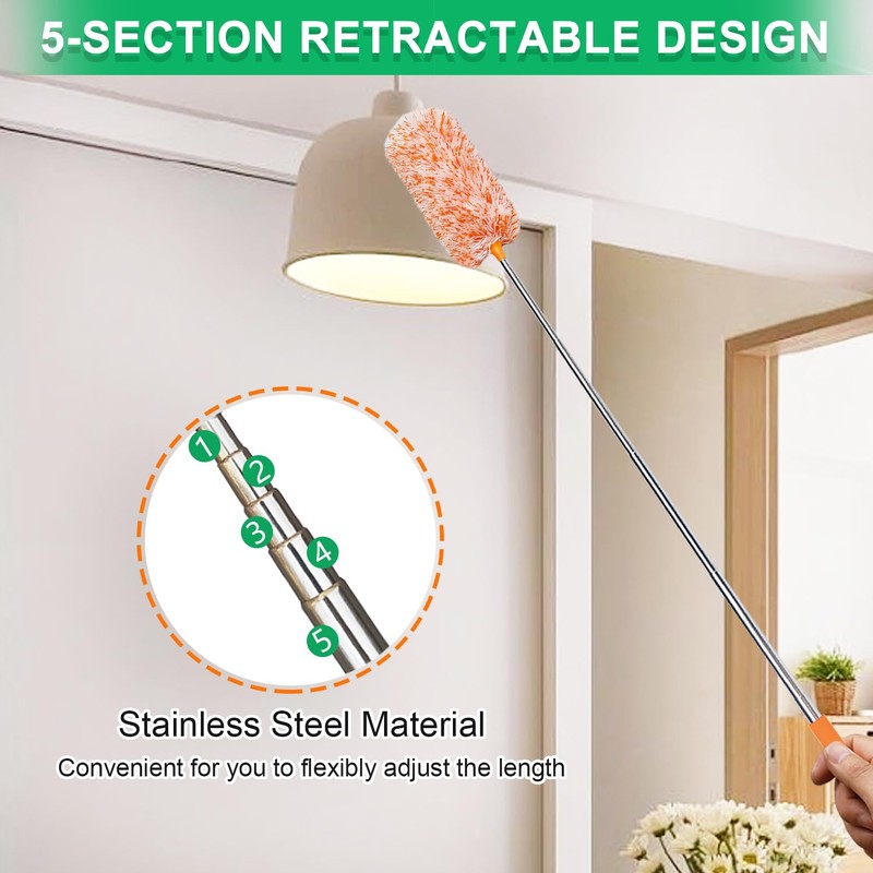 2 Pack Extendable Microfiber Feather Duster, Electrostatic Microfiber Head, Up