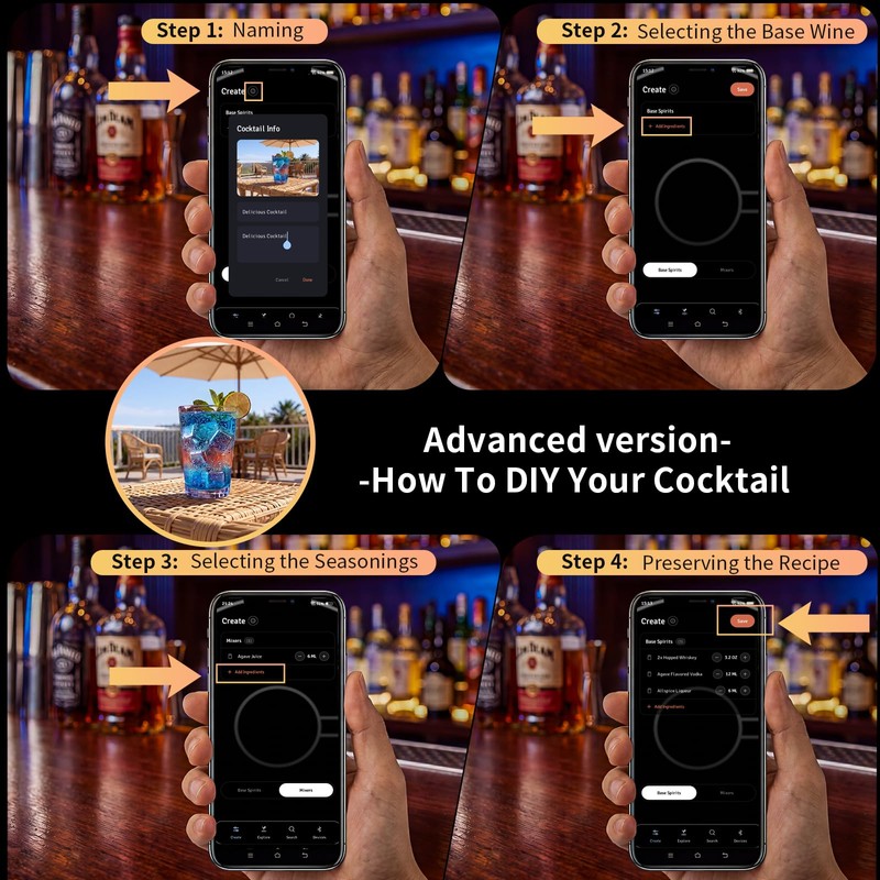 Smart Cocktail Coaster Maker, LED Pour Guidance APP Wireless Bartender