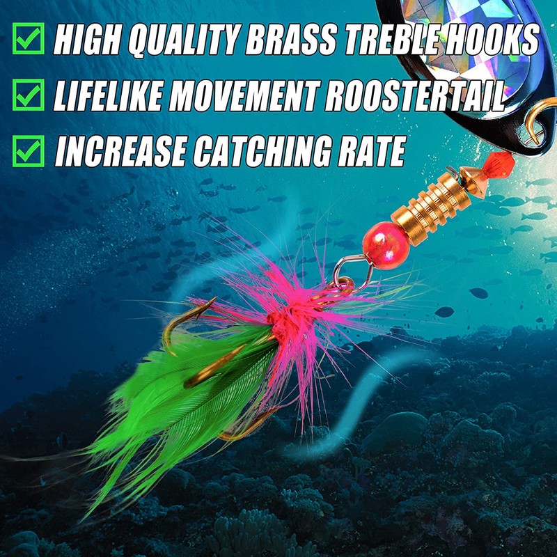 Trout Fishing Lure Roostertail Spinner Lures Kit Metal Spinner Spoon