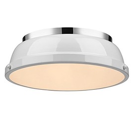 Golden Lighting 3602-14 CH-WH Duncan Flush Mount, Chrome with White Shade